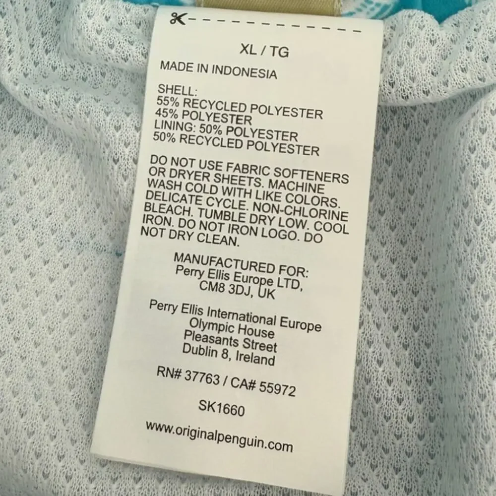 NWT Original Penguin Lined Swim Trunk Short Blue Atoll Palm Tree Size X-LARGE